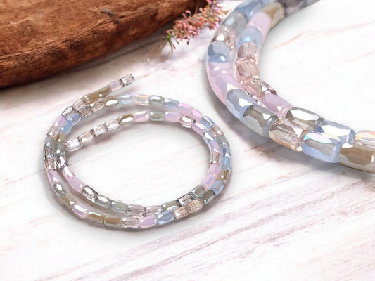 Chinese Glass Beads - Electroplated Beads - Tube Beads - Bulk Glass Beads - 6x4mm - 20" Strand - (379)