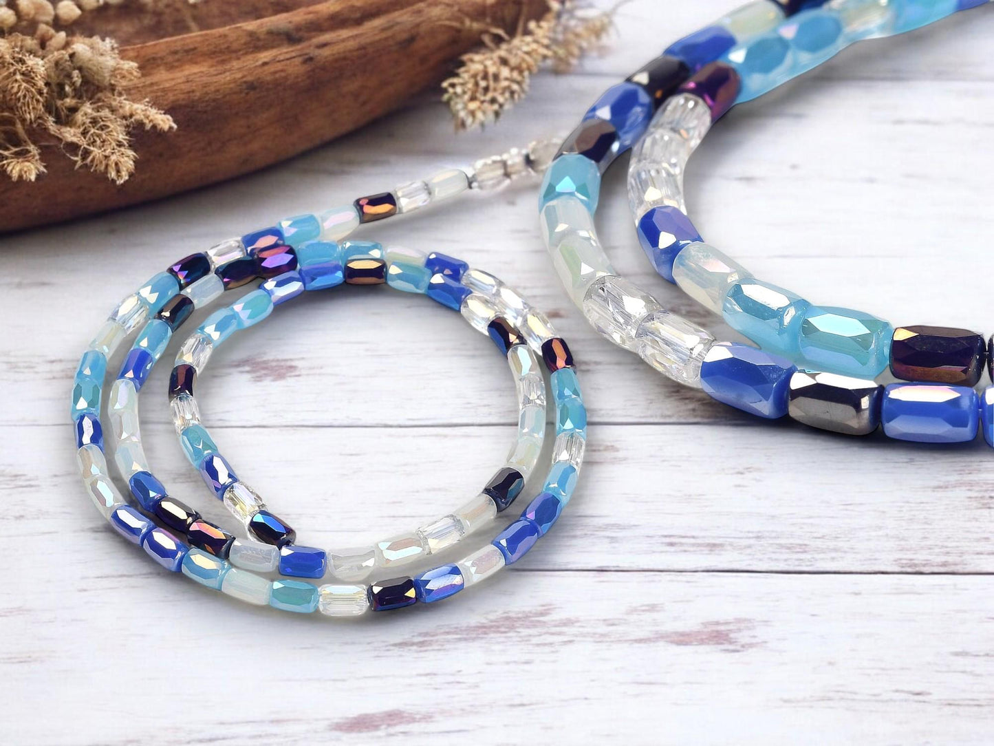 Electroplated Beads - Chinese Glass - Tube Beads - Bulk Glass Beads - 6x4mm - 20" Strand - (543)