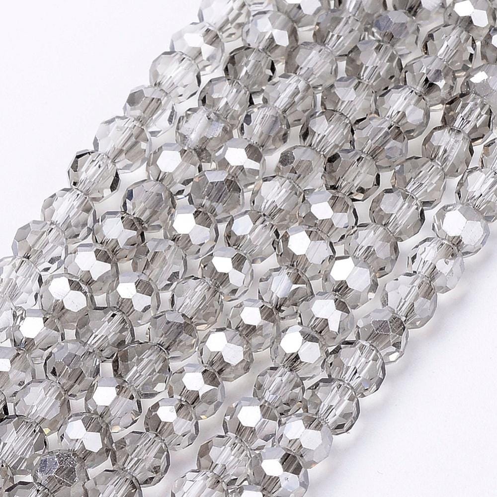 4mm Silver Crystal Shadow Faceted Round Electroplated Chinese Glass Beads - 13.5" Strand - (B545)