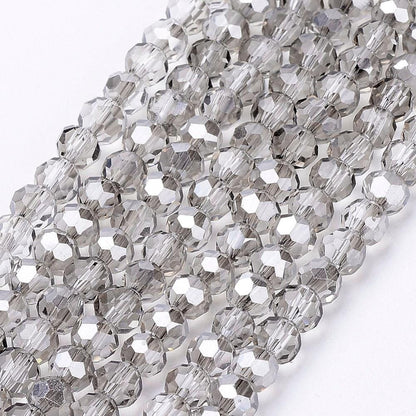 4mm Silver Crystal Shadow Faceted Round Electroplated Chinese Glass Beads - 13.5" Strand - (B545)
