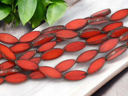 *8* 16x6mm Orange Opaline Travertine Table Cut Mini Spindle Beads