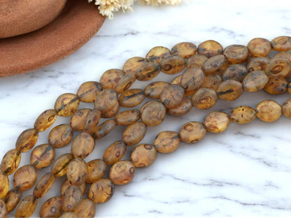 Old Stock Czech Glass Matte Crystal Picasso Flat Oval Beads - 8x10mm - 22pcs - (4170)
