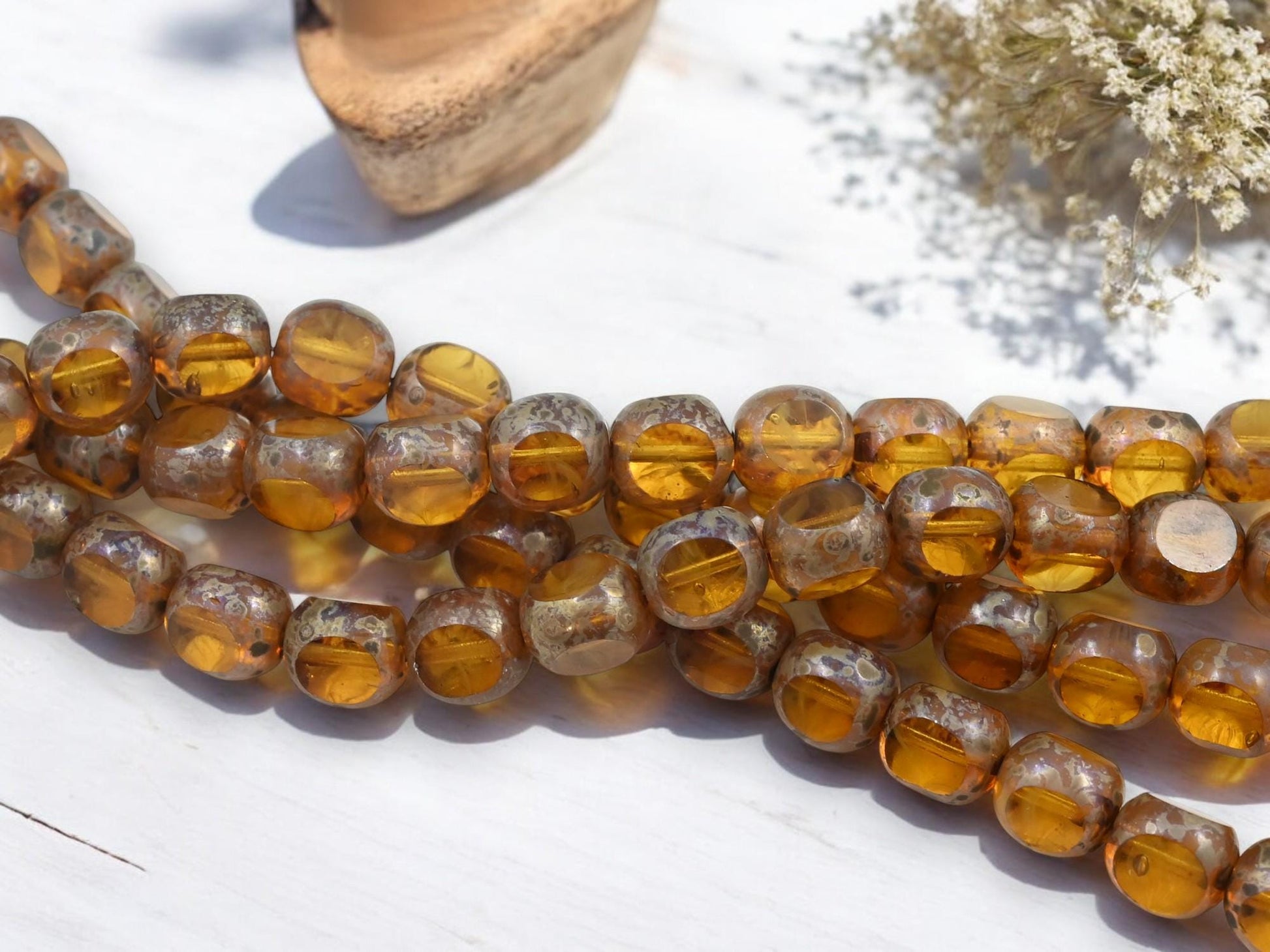 Czech Glass Picasso Beads - 3 Cut Round Beads - Old Stock Beads - 10mm - 20pcs - (976)