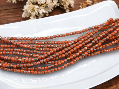Czech Glass 3mm Faceted Fire Polished Round Beads - Orange Silver Travertine - 50pcs - (4175)
