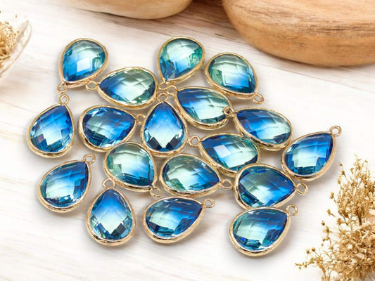 Glass Pendants - Bezel Pendant - Teardrop Pendant - Gold Pendant - 23x15mm - 5pcs - (914)