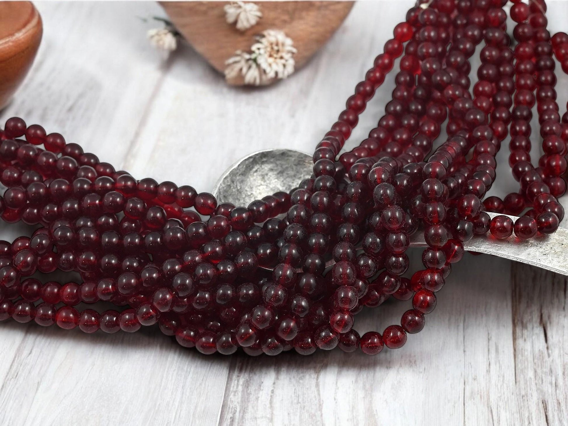 Czech Glass Beads - Round Beads - 6mm Beads - Red Beads - Christmas Beads - 50pcs - 6mm - (A541)