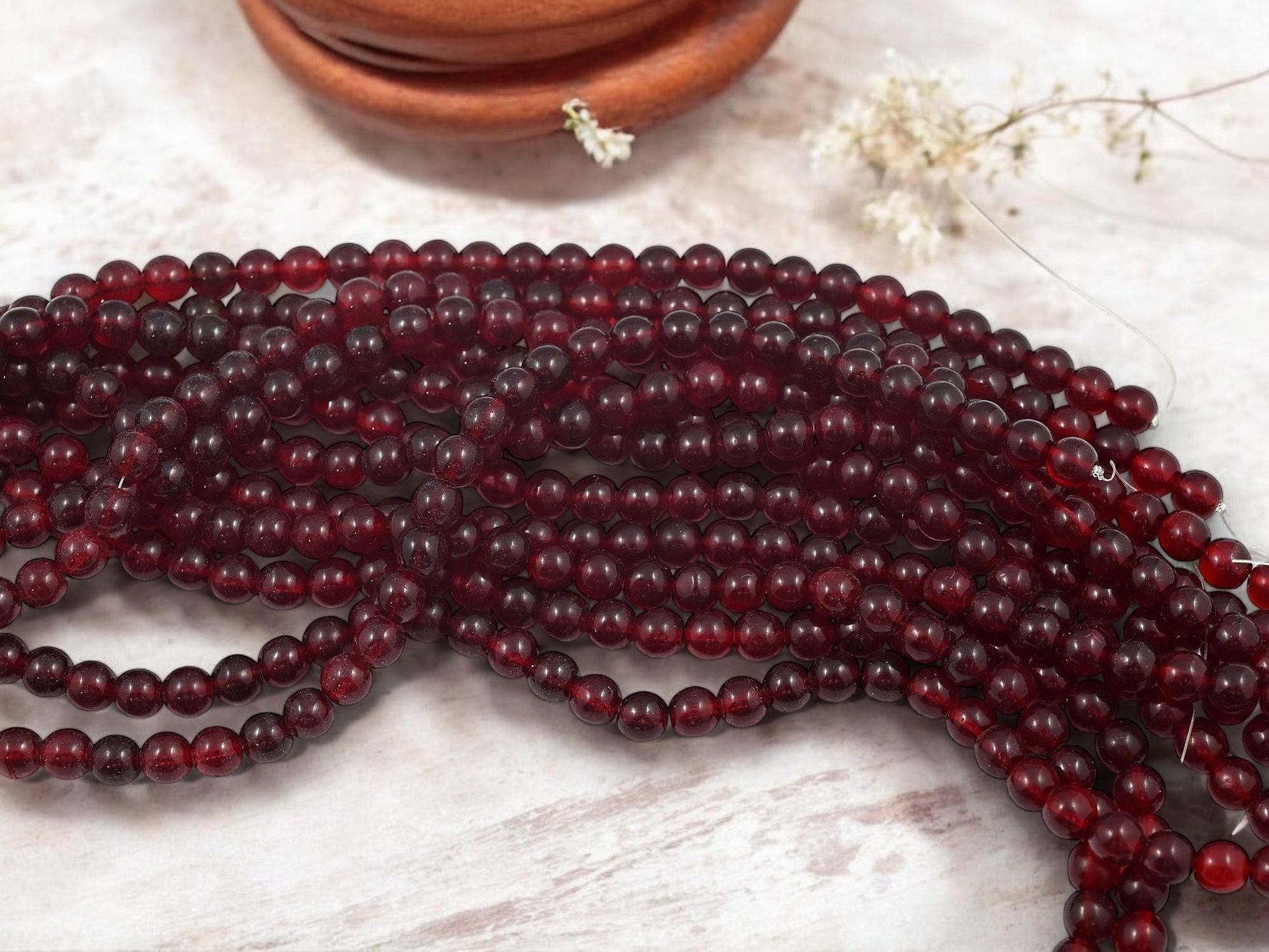 Czech Glass Beads - Round Beads - 6mm Beads - Red Beads - Christmas Beads - 50pcs - 6mm - (A541)