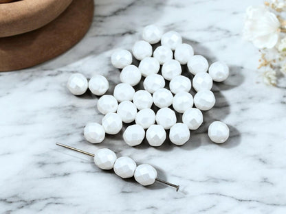 Czech Glass Beads - Round Beads - 8mm Beads - Fire Polish Beads - Pearl Beads - 25pcs - (5775)