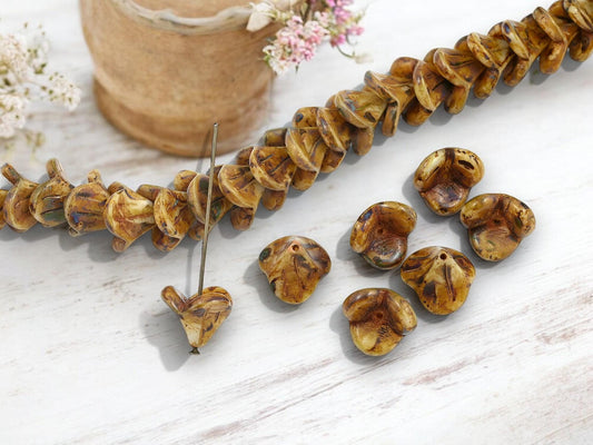 Picasso Beads - Czech Glass Beads - Bell Flower Beads - Czech Flower Beads - 13x16mm - 12pcs - (6094)