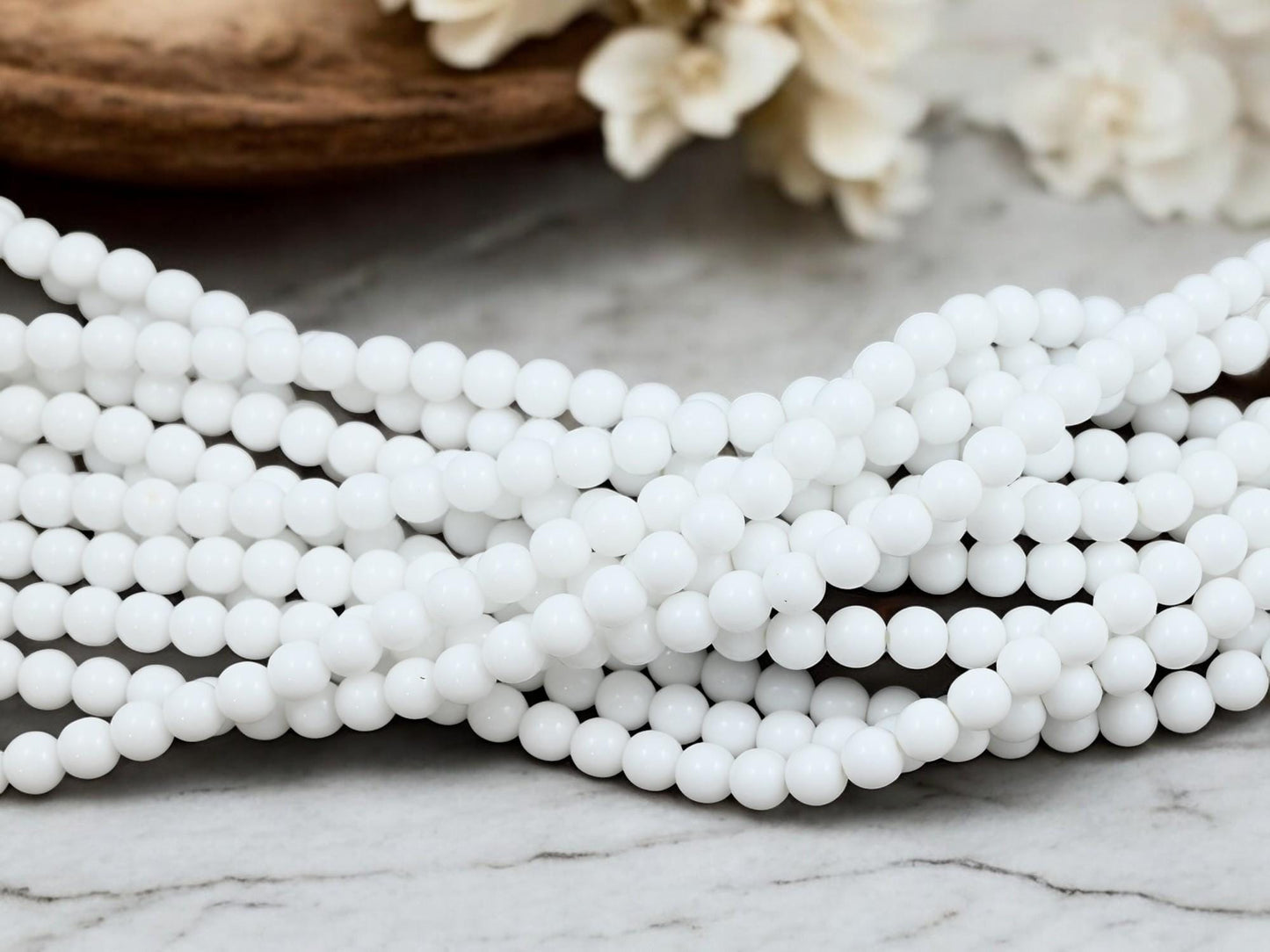 Czech Glass Beads - Round Beads - 6mm Beads - White Beads - 50pcs - 6mm - (B205)