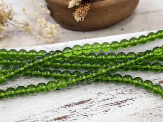 Czech Glass Beads - Round Beads - Olivine Green - Druks - 8mm Beads - 25pcs - (B112)