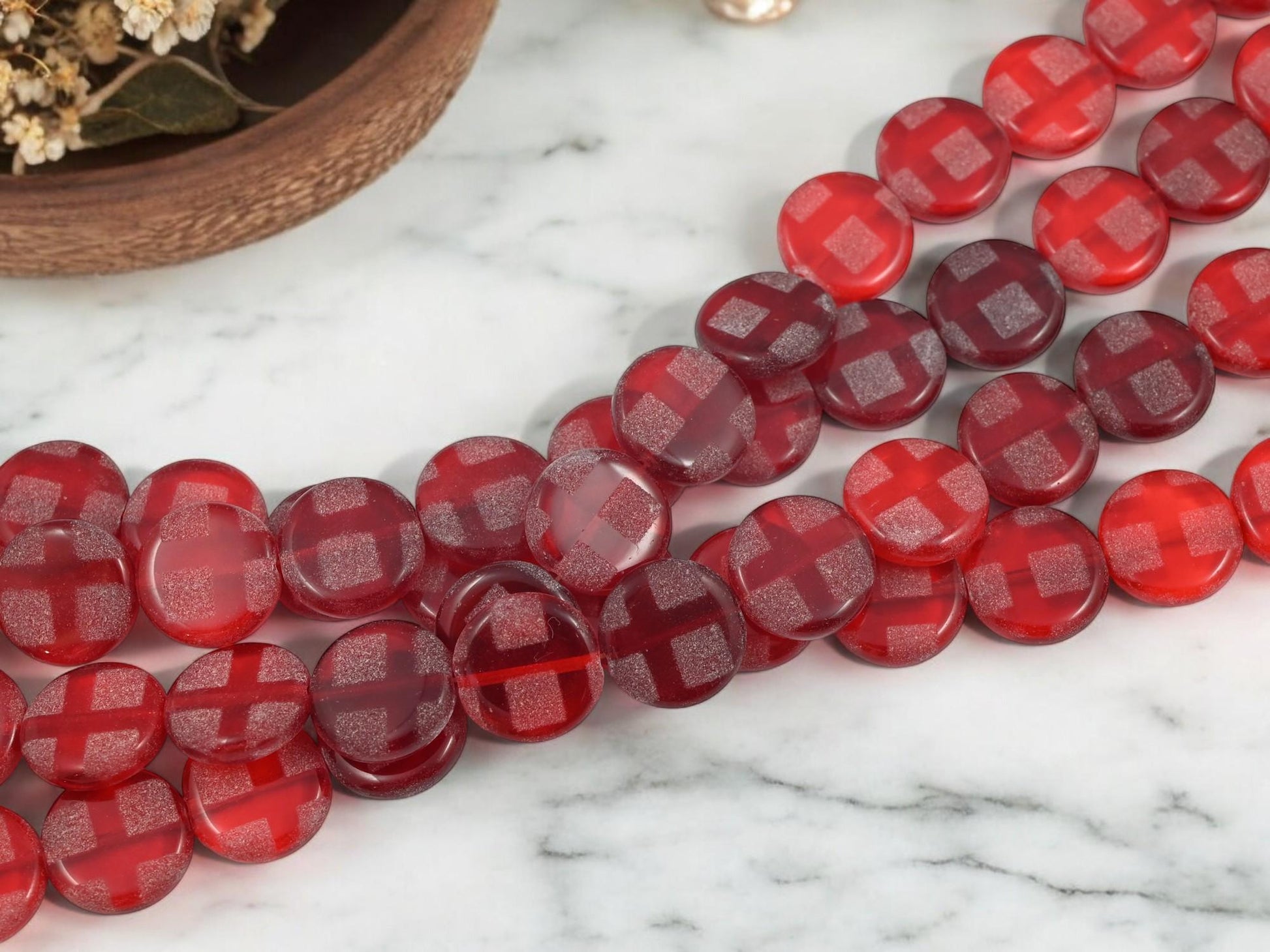 Czech Glass Beads - Red Beads - Seasonal Beads - Picasso Beads - Christmas Beads - 14mm - 14pcs - (B163)