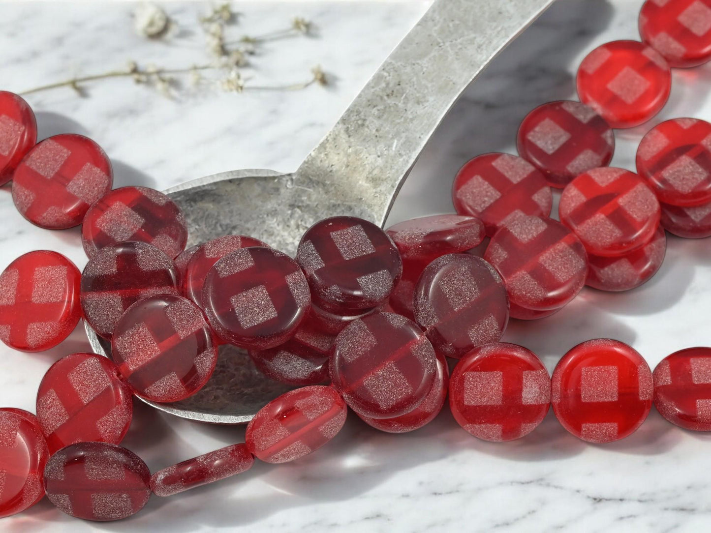 Czech Glass Beads - Red Beads - Seasonal Beads - Picasso Beads - Christmas Beads - 14mm - 14pcs - (B163)