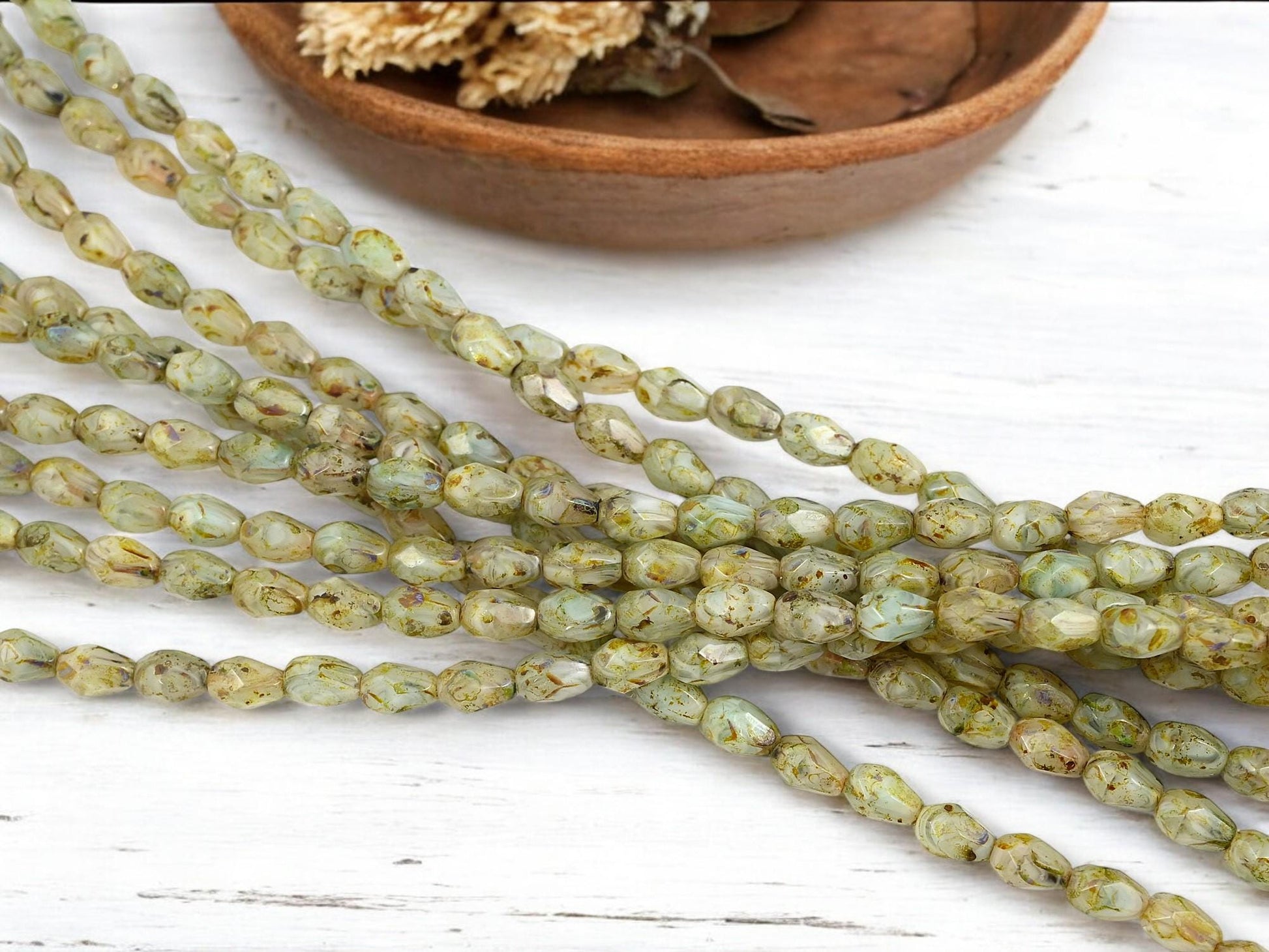 Picasso Beads - Czech Glass Beads - Tear Drop Beads - Fire Polished Beads - 29pcs - 5x7mm - (5871)