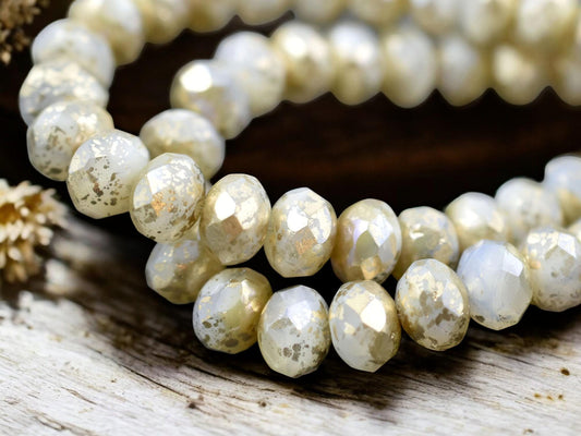 *25* 6x8mm Gold Washed Ivory Opal Fire Polished Rondelle Beads