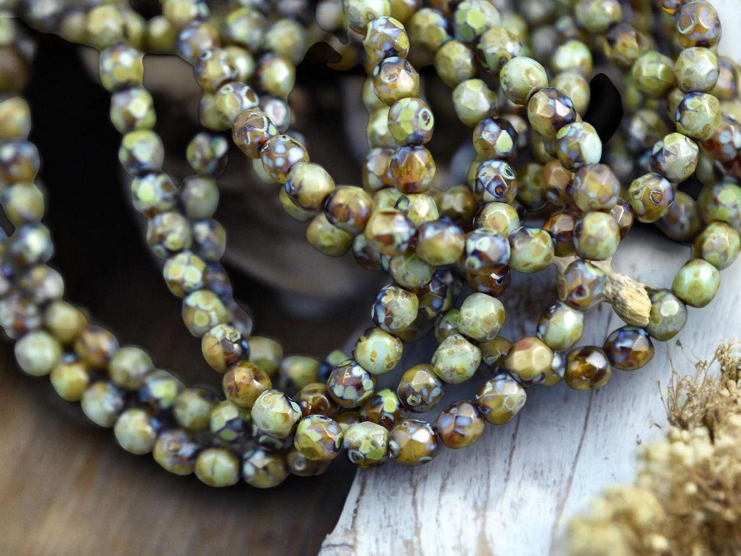 Turquoise Amber Picasso Fire Polished Round Beads -- Choose Your Size