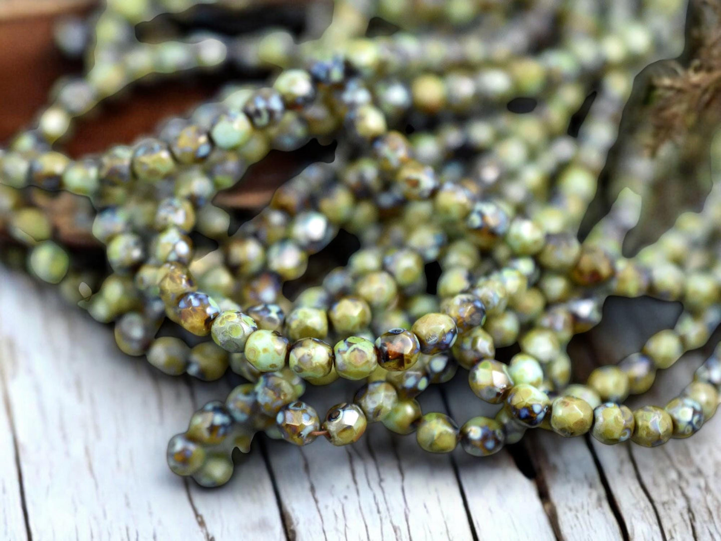 Turquoise Amber Picasso Fire Polished Round Beads -- Choose Your Size