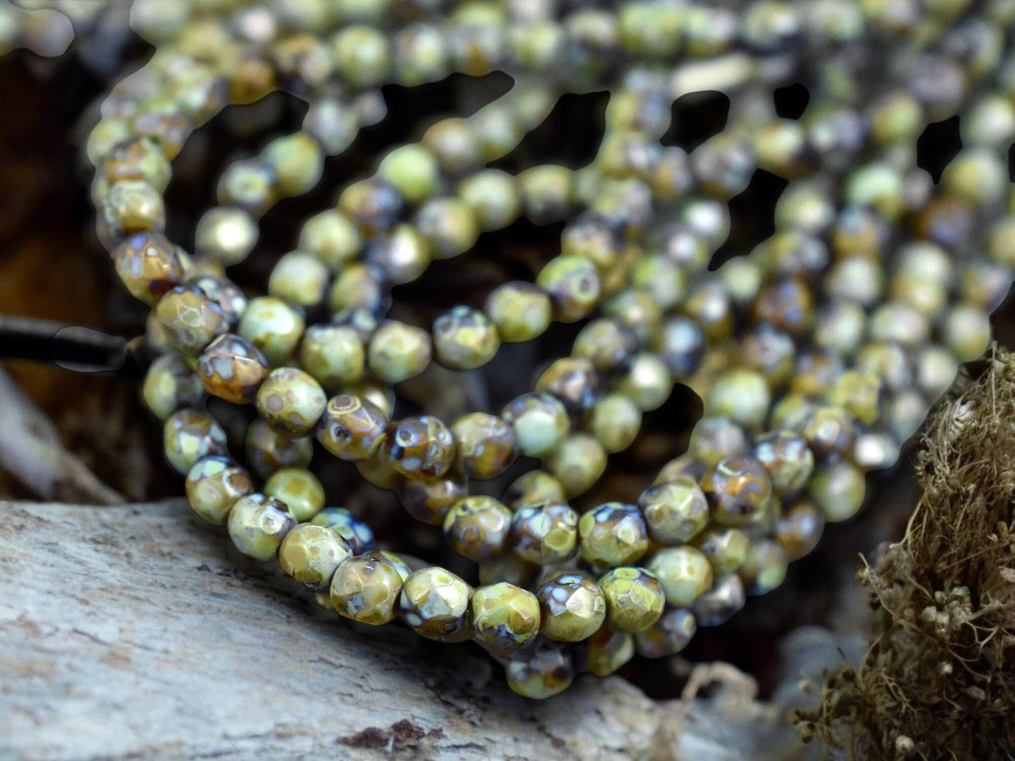 Turquoise Amber Picasso Fire Polished Round Beads -- Choose Your Size