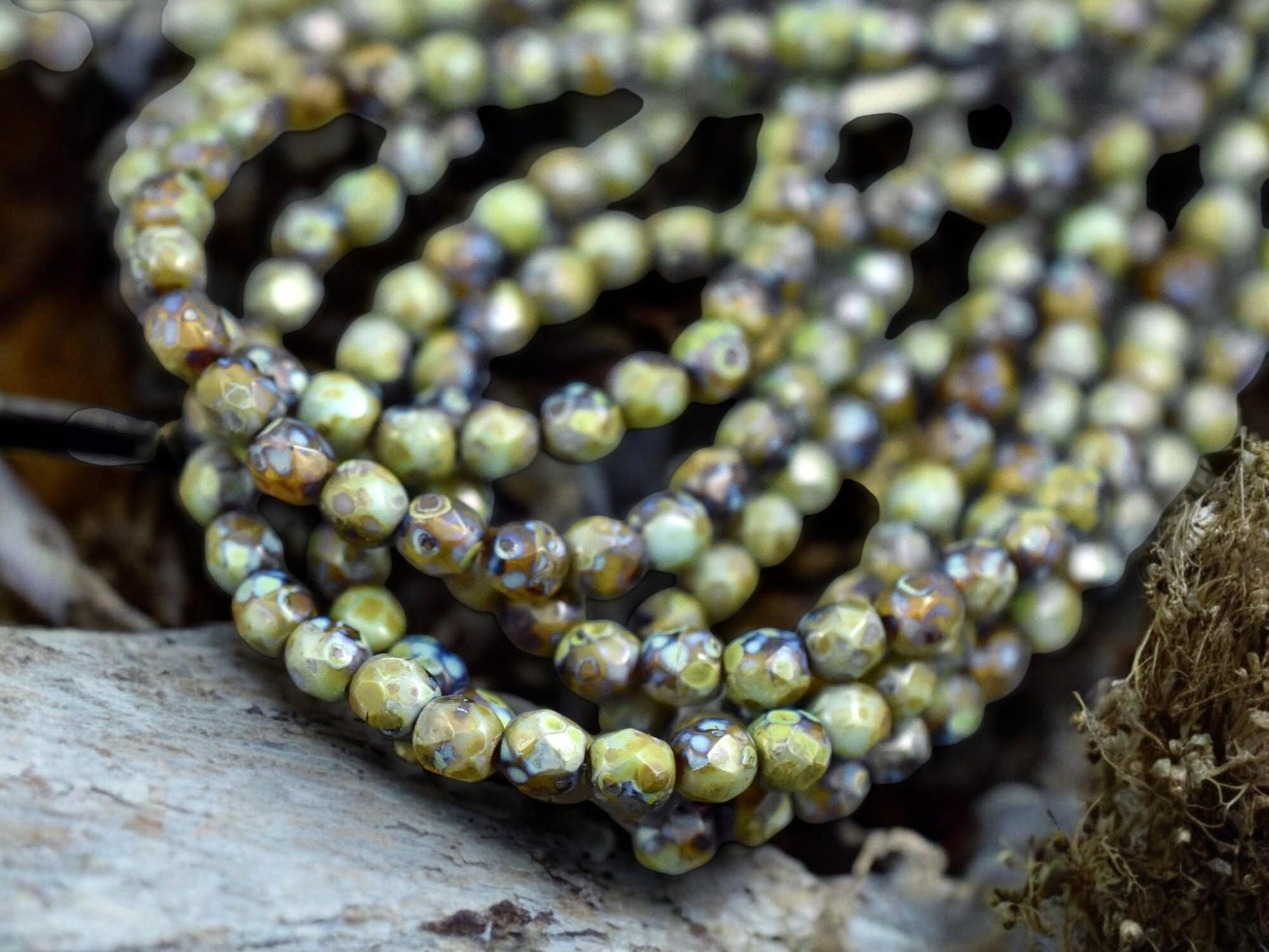 Turquoise Amber Picasso Fire Polished Round Beads -- Choose Your Size