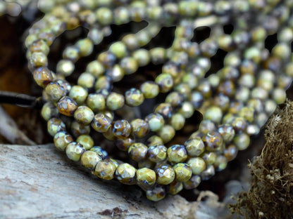 Turquoise Amber Picasso Fire Polished Round Beads -- Choose Your Size