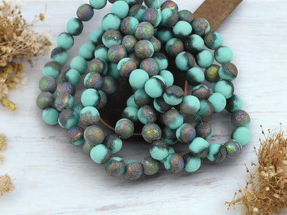 Czech Glass Etched Round Druk Beads - 8mm - 20pcs - (953)