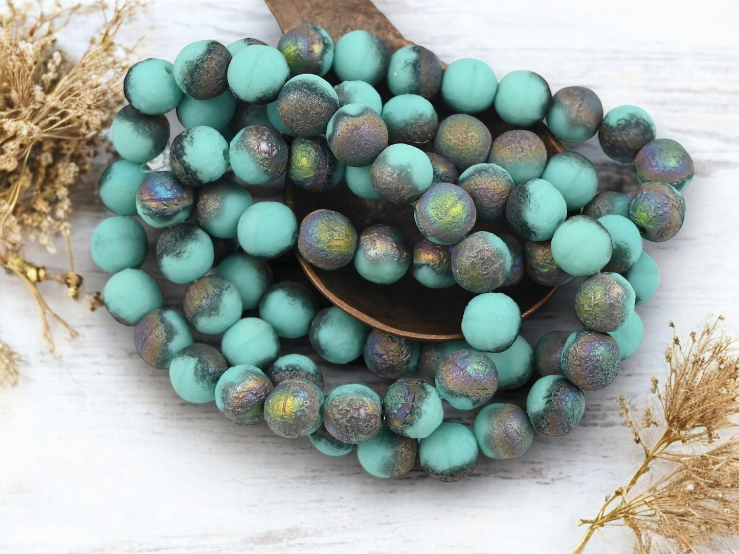 Czech Glass Etched Round Druk Beads - 8mm - 20pcs - (953)