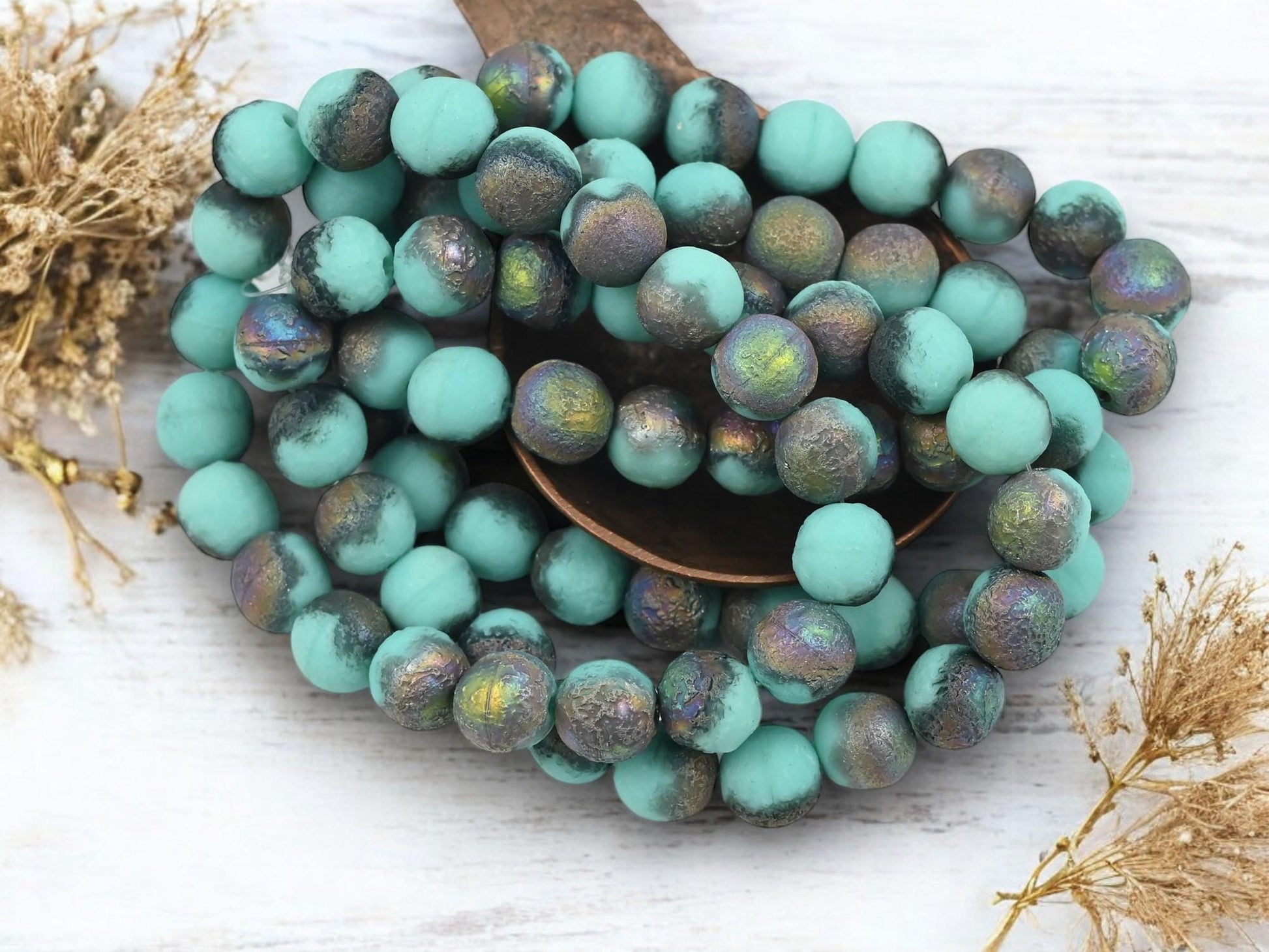 Czech Glass Etched Round Druk Beads - 8mm - 20pcs - (953)