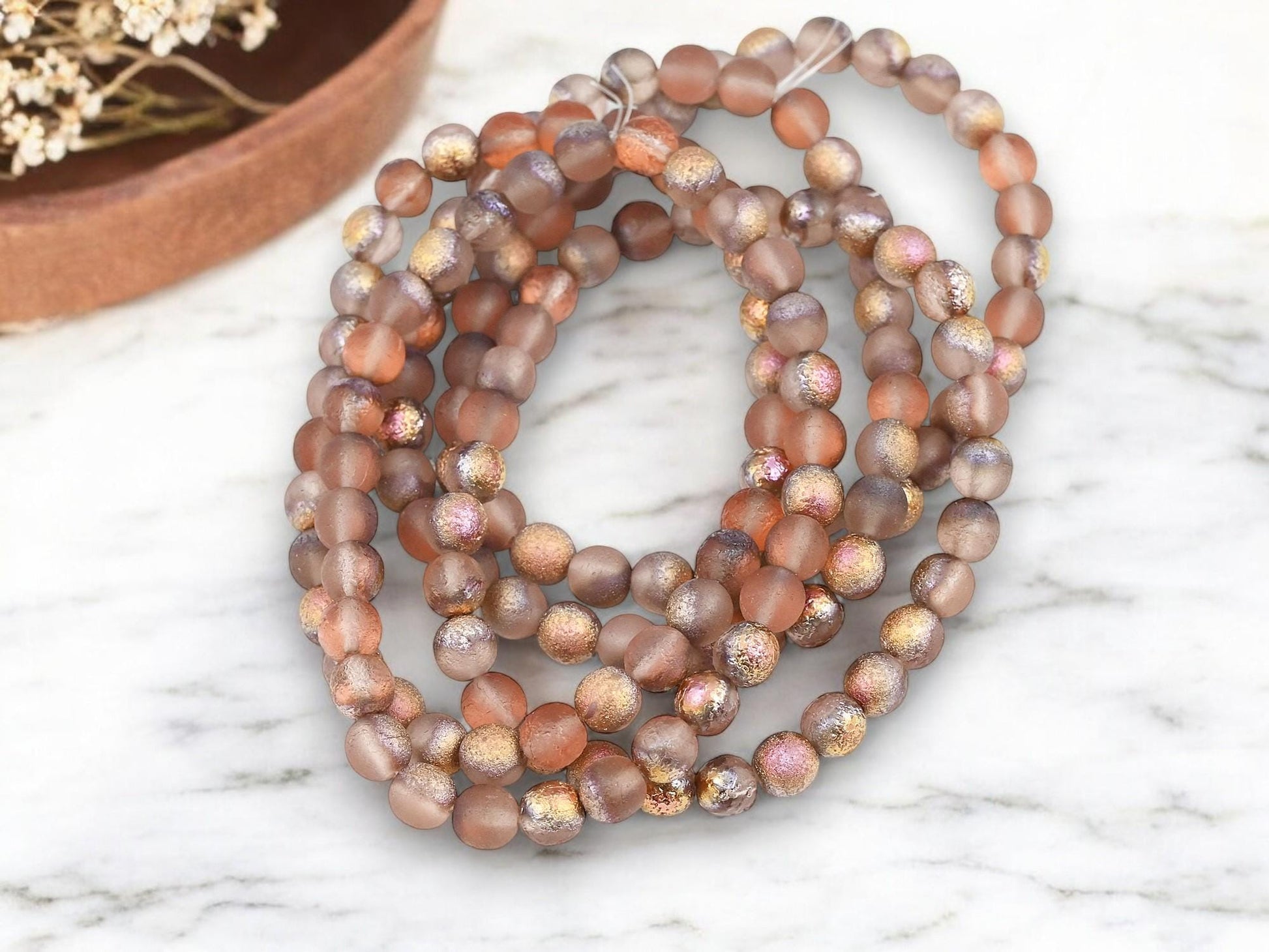 Czech Glass Etched Round 6mm Druk Beads - 30pcs - (598)