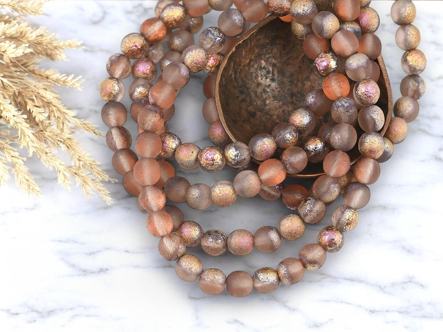 Czech Glass Etched Round 6mm Druk Beads - 30pcs - (598)