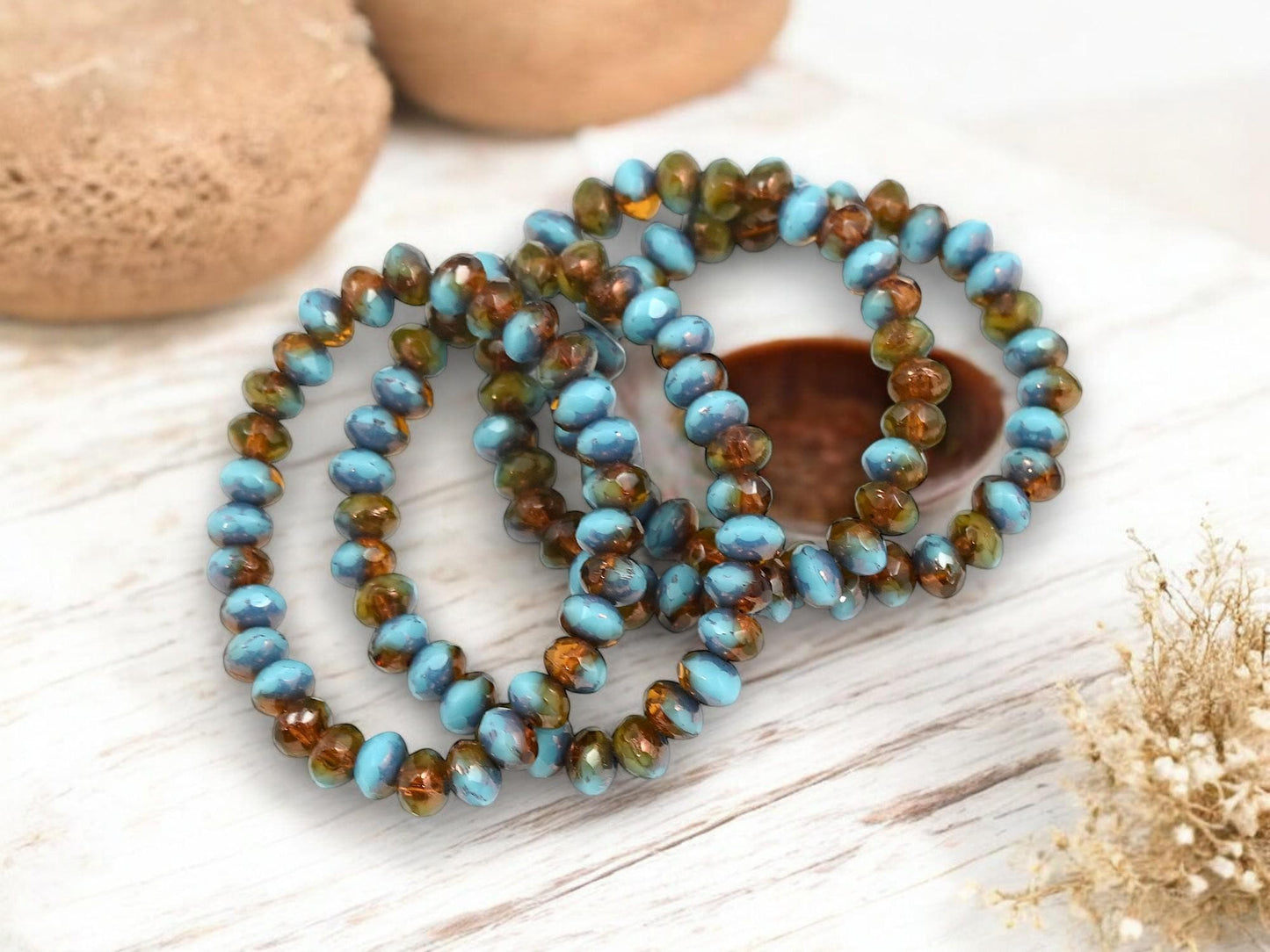 Czech Glass Beads - Rondelle Beads - Picasso Beads - Fire Polished Beads - Donut Beads - 3x5mm - 30pcs - (424)