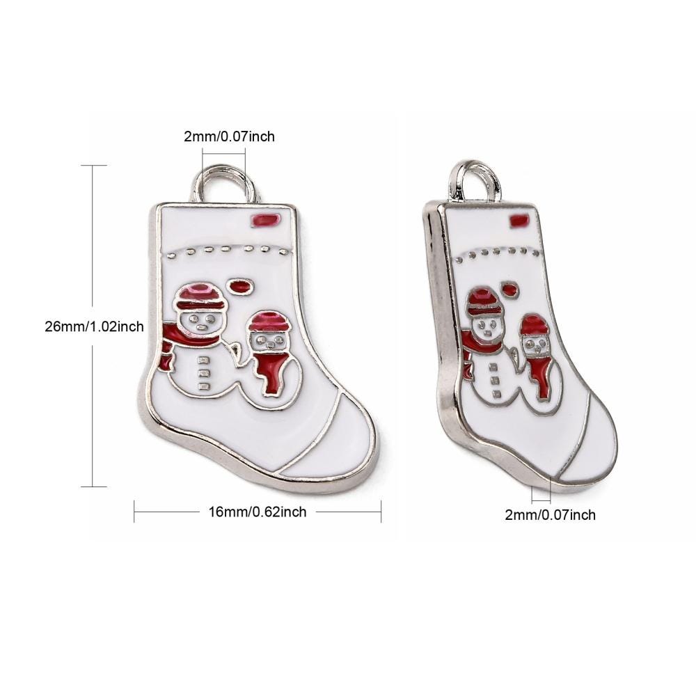 Metal Charms - Christmas Charms - Holiday Charms - Christmas Stocking - Enamel Charms - 5pcs - 25x15mm - (2365)