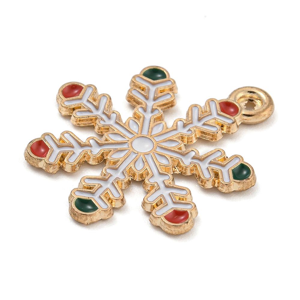 Metal Charms - Snowflake Charms - Christmas Charms - Holiday Charms - Enamel Charms - 5pcs - 23x20mm - (453)