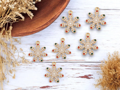 Metal Charms - Snowflake Charms - Christmas Charms - Holiday Charms - Enamel Charms - 5pcs - 23x20mm - (453)