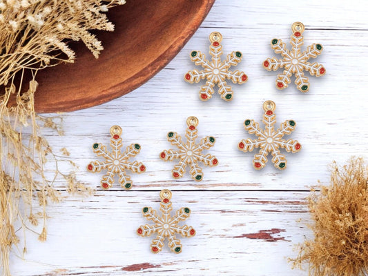 Metal Charms - Snowflake Charms - Christmas Charms - Holiday Charms - Enamel Charms - 5pcs - 23x20mm - (453)