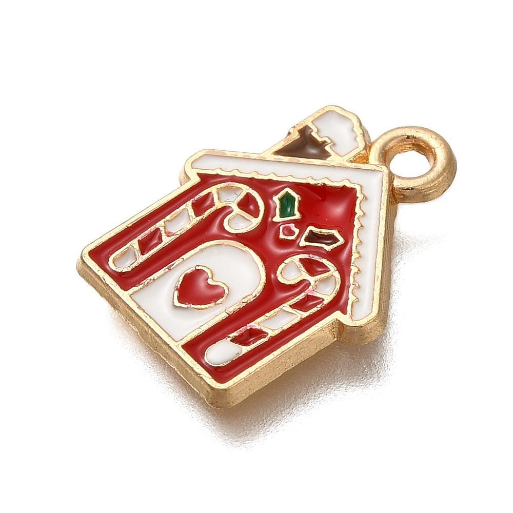 Christmas Charms - Gold Charms - Enamel Charms - Metal Charms - 5pcs - 18x13mm - (4112)