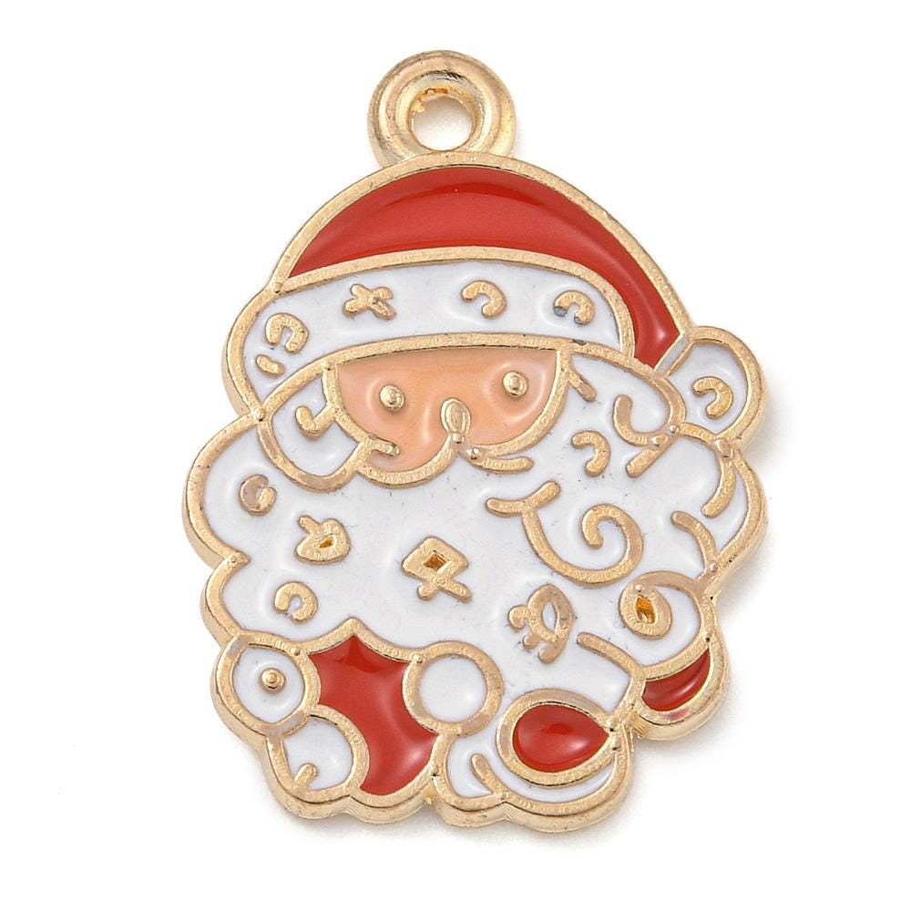 Santa Charms - Metal Charms - Christmas Charms - Holiday Charms - Enamel Charms - 5pcs - 24x17mm - (3689)