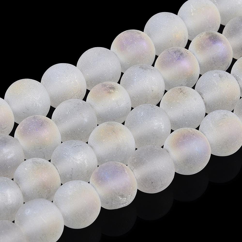 Chinese Glass Beads - Round Beads - Matte Crystal AB - 8mm Beads - 15" Strand - (1861)