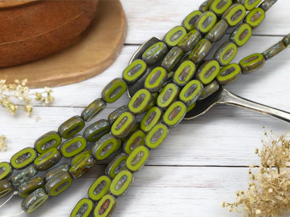 Czech Glass Chartreuse Picasso Table Cut Oval Beads - 11x7mm - 12pcs (2305)