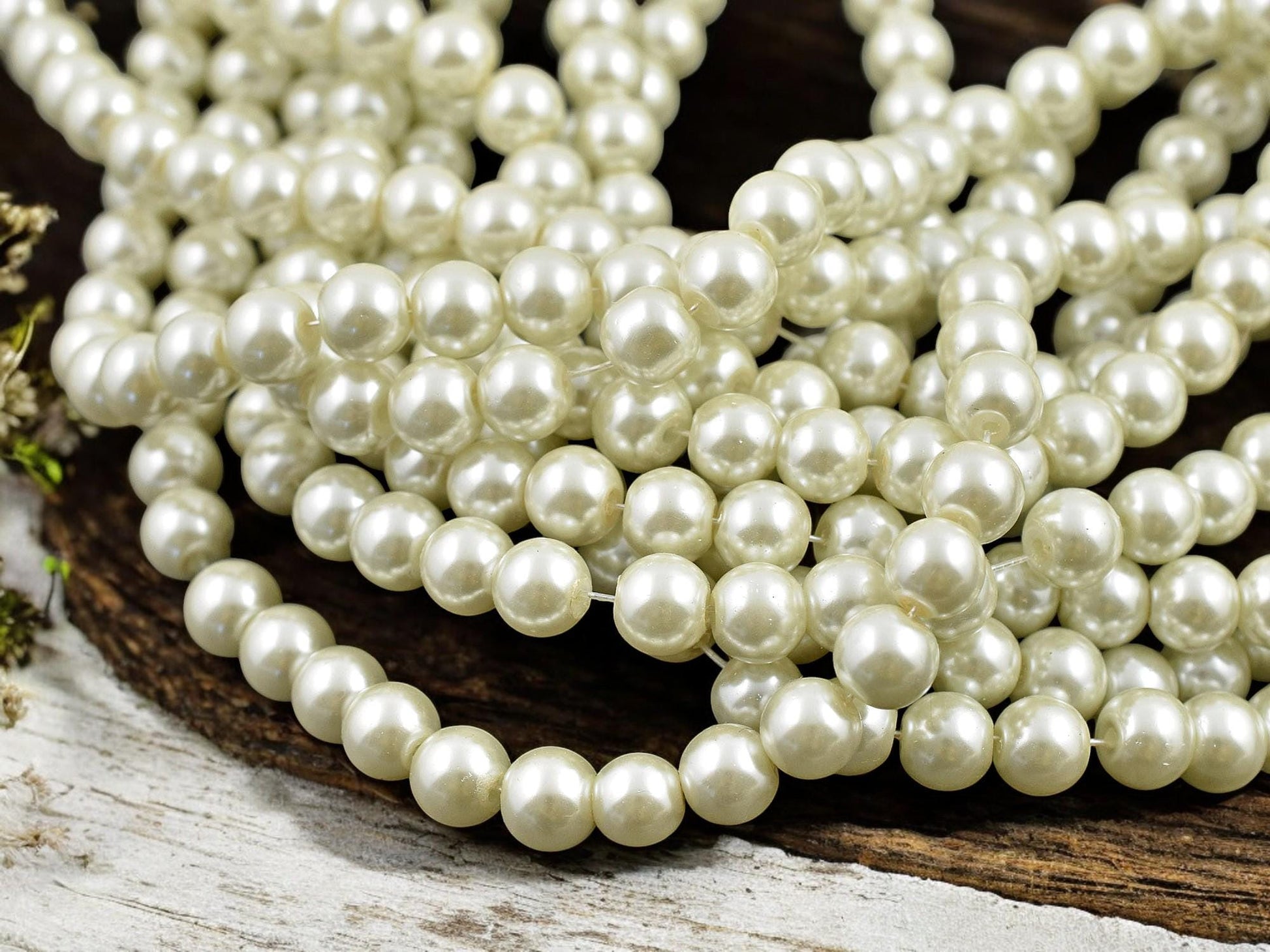 Creamy White Pearl Round Beads (32 inch strand) -- Choose Your Size