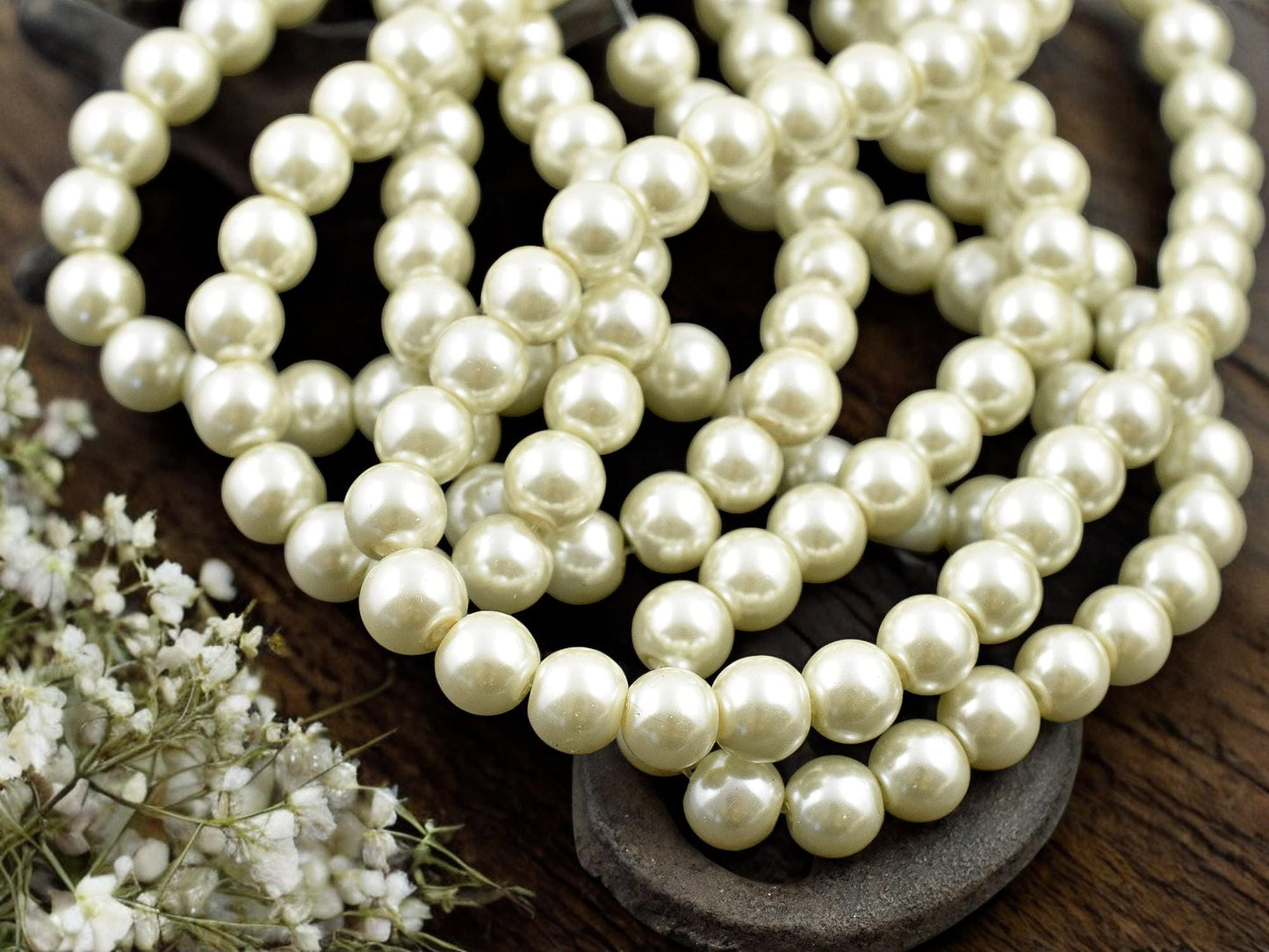 Creamy White Pearl Round Beads (32 inch strand) -- Choose Your Size
