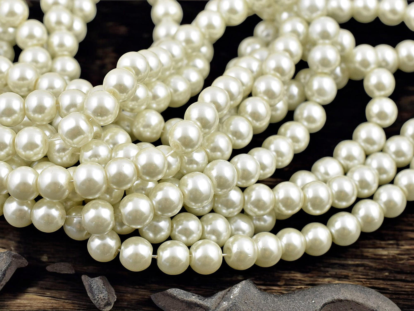 Creamy White Pearl Round Beads (32 inch strand) -- Choose Your Size