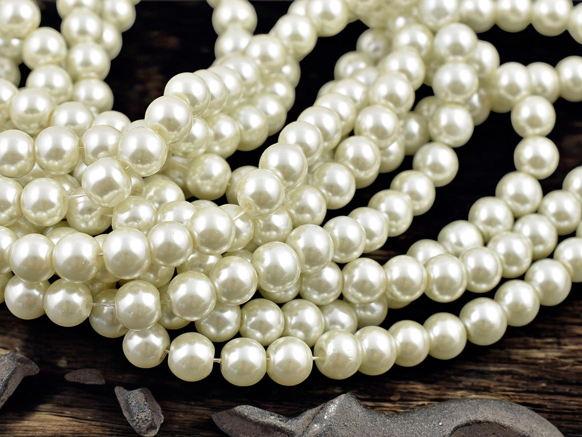 Creamy White Pearl Round Beads (32 inch strand) -- Choose Your Size