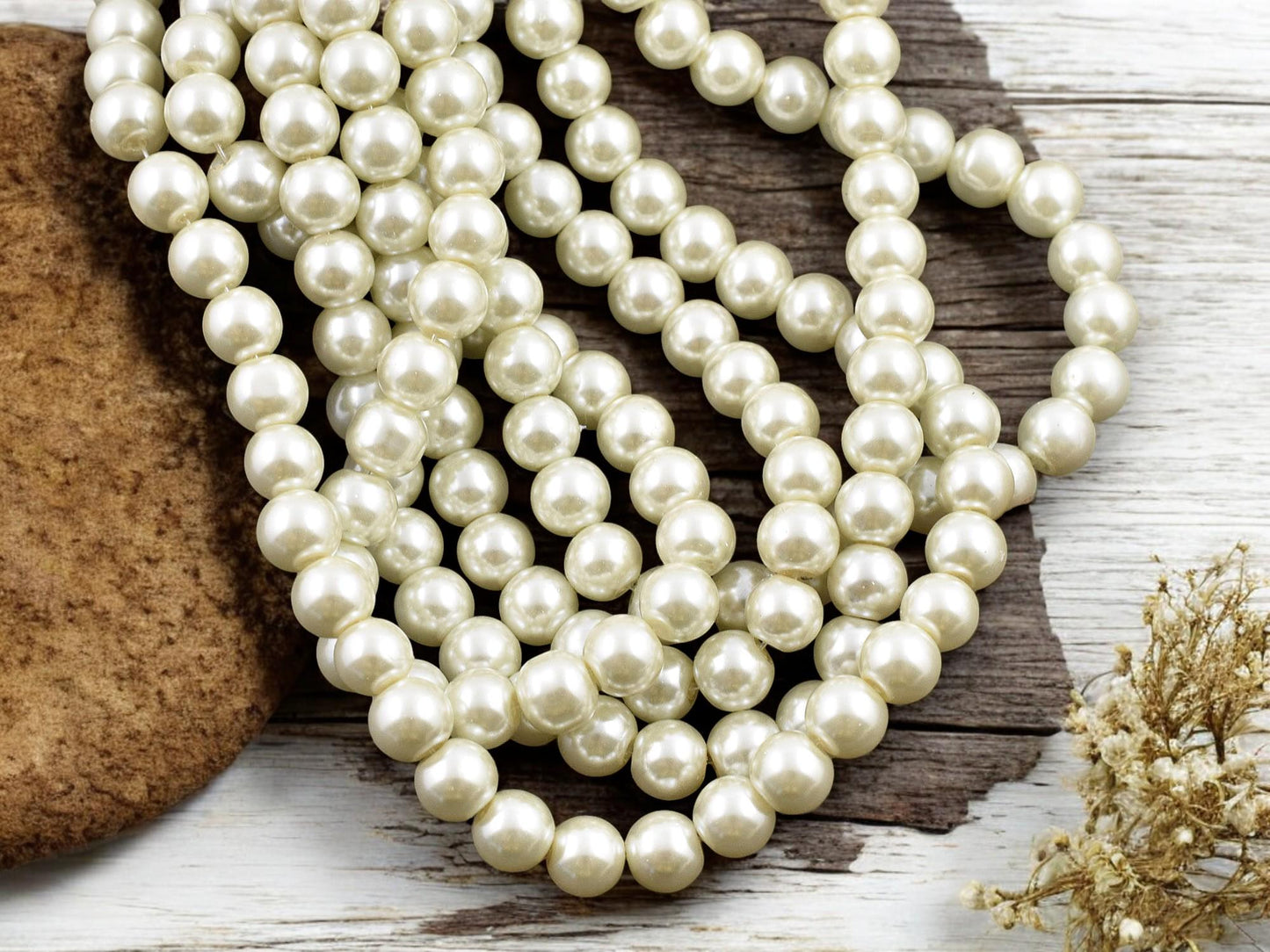 Creamy White Pearl Round Beads (32 inch strand) -- Choose Your Size