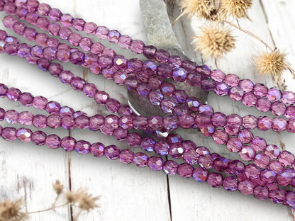 Czech Glass Beads - Fire Polished Beads - Round Beads - Pink Beads - 7mm - 29pcs - (2825)