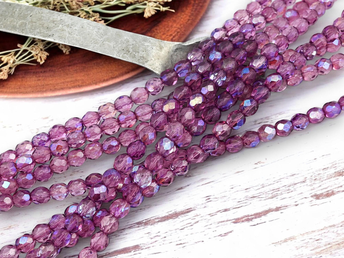 Czech Glass Beads - Fire Polished Beads - Round Beads - Pink Beads - 7mm - 29pcs - (2825)