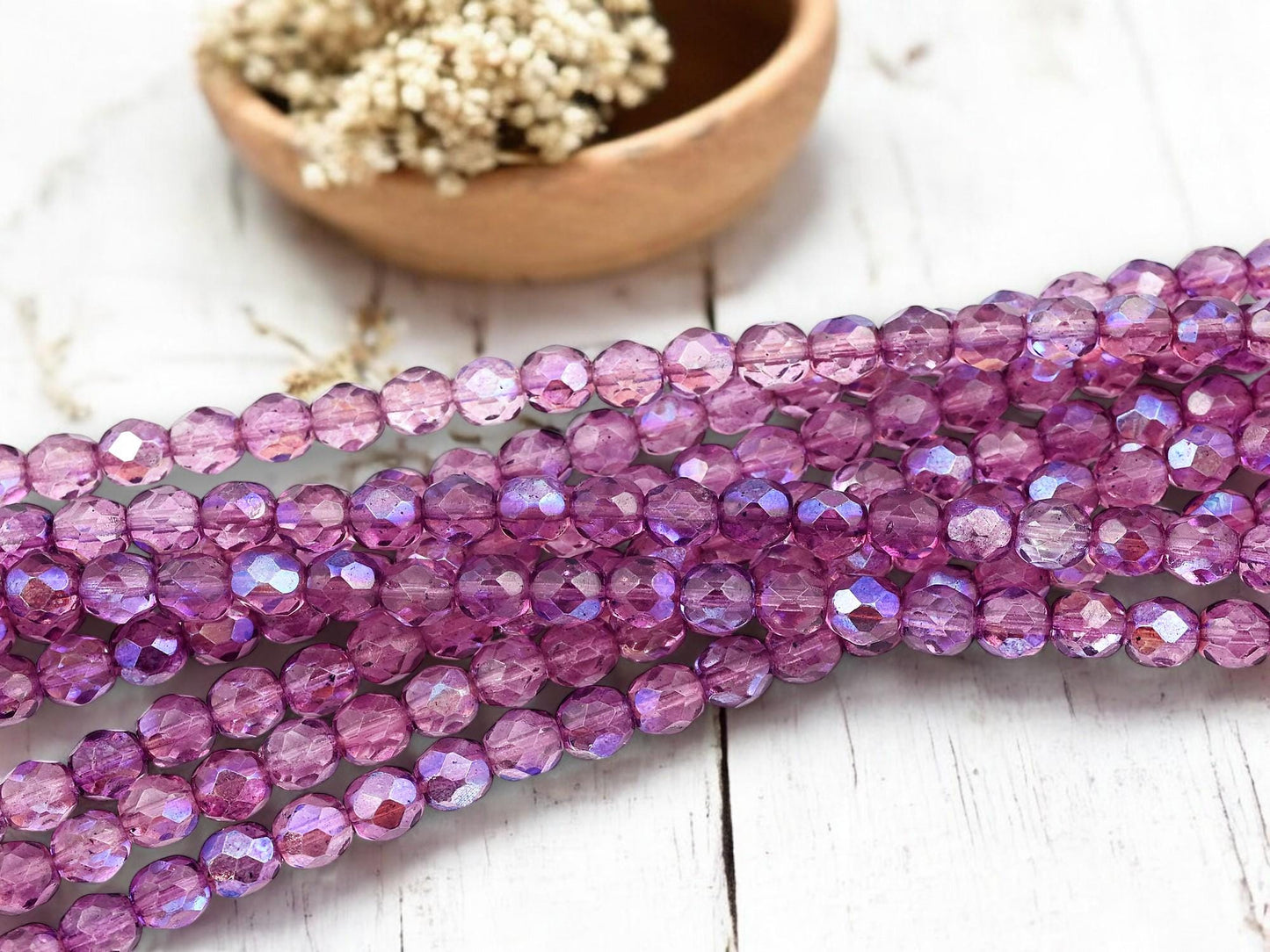 Czech Glass Beads - Fire Polished Beads - Round Beads - Pink Beads - 7mm - 29pcs - (2825)