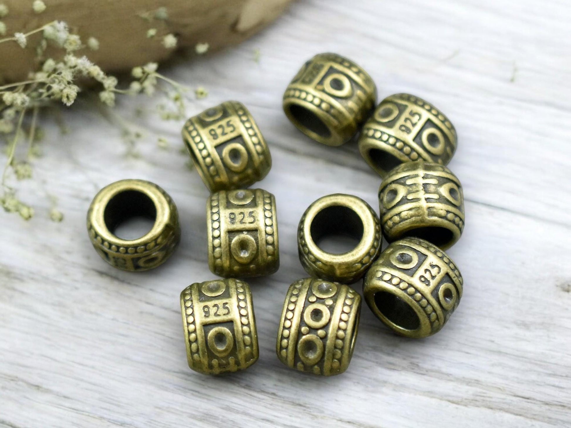 *20* 7x9mm Antique Bronze Large Hole Drum Beads