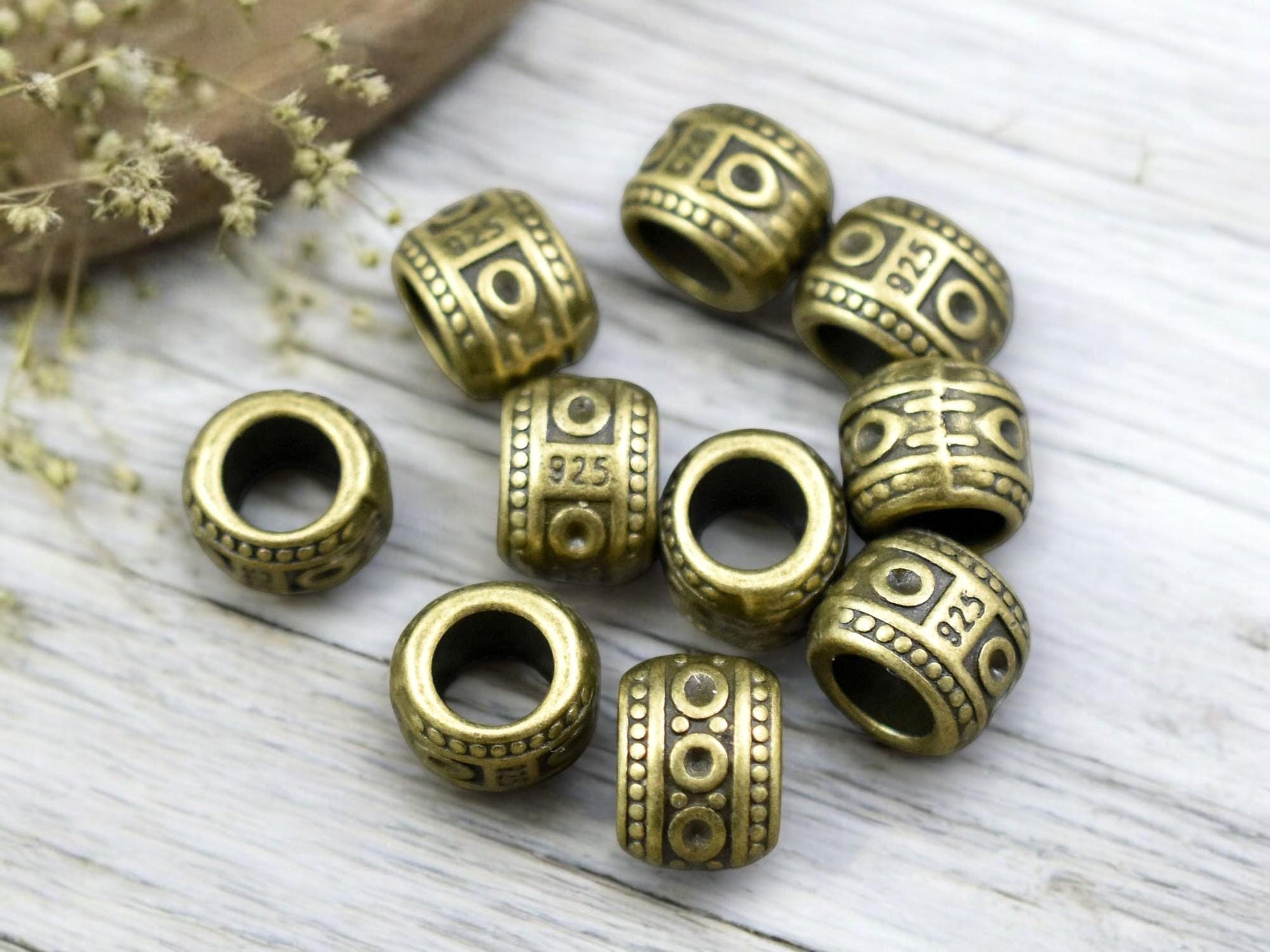 *20* 7x9mm Antique Bronze Large Hole Drum Beads