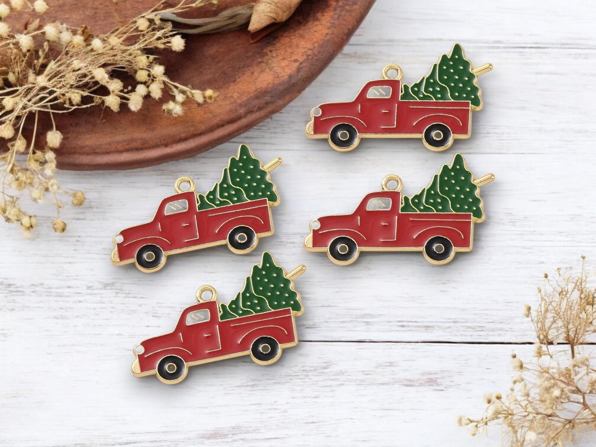 Christmas Charms - Metal Charms - Holiday Charms - Enamel Charms - 5pcs - 22x36mm - (4045)