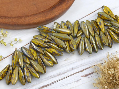 Czech Glass Beads - Dagger Beads - 5x16mm Dagger - Picasso Beads - 25pcs - (1913)